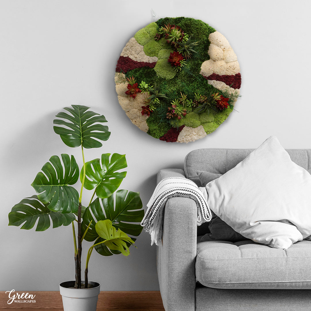 succulent plants wall hanging Festive Moss & Burgundy Succulent Wall Art - 23.5 Inches - Nature's Elegance For Your Space (without the watering!)