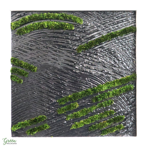 Concrete Jungle Wall Art - Black Lines with Green Moss - Contemporary Moss Art