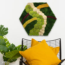 Fall Colors Moss Hexagonal Wall Art - Preserved Burgundy, Orange, Green, Ivory and Yellow Mosses in a Unique Pattern