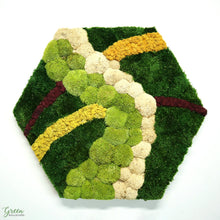 Fall Colors Moss Hexagonal Wall Art - Preserved Burgundy, Orange, Green, Ivory and Yellow Mosses in a Unique Pattern