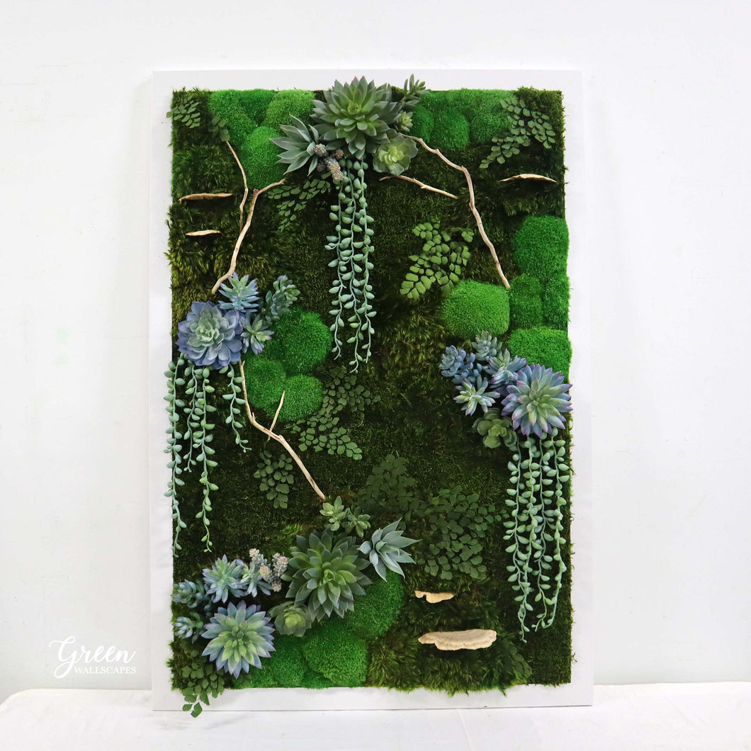 Moss and Blue Succulent Plant Painting | Succulent and Moss Art